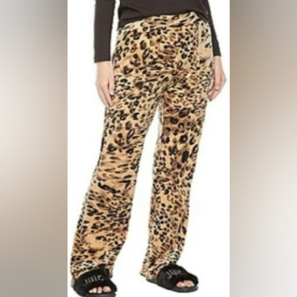 Juicy Couture Velour Leopard Animal Print Straight Leg Lounge Pants Size M